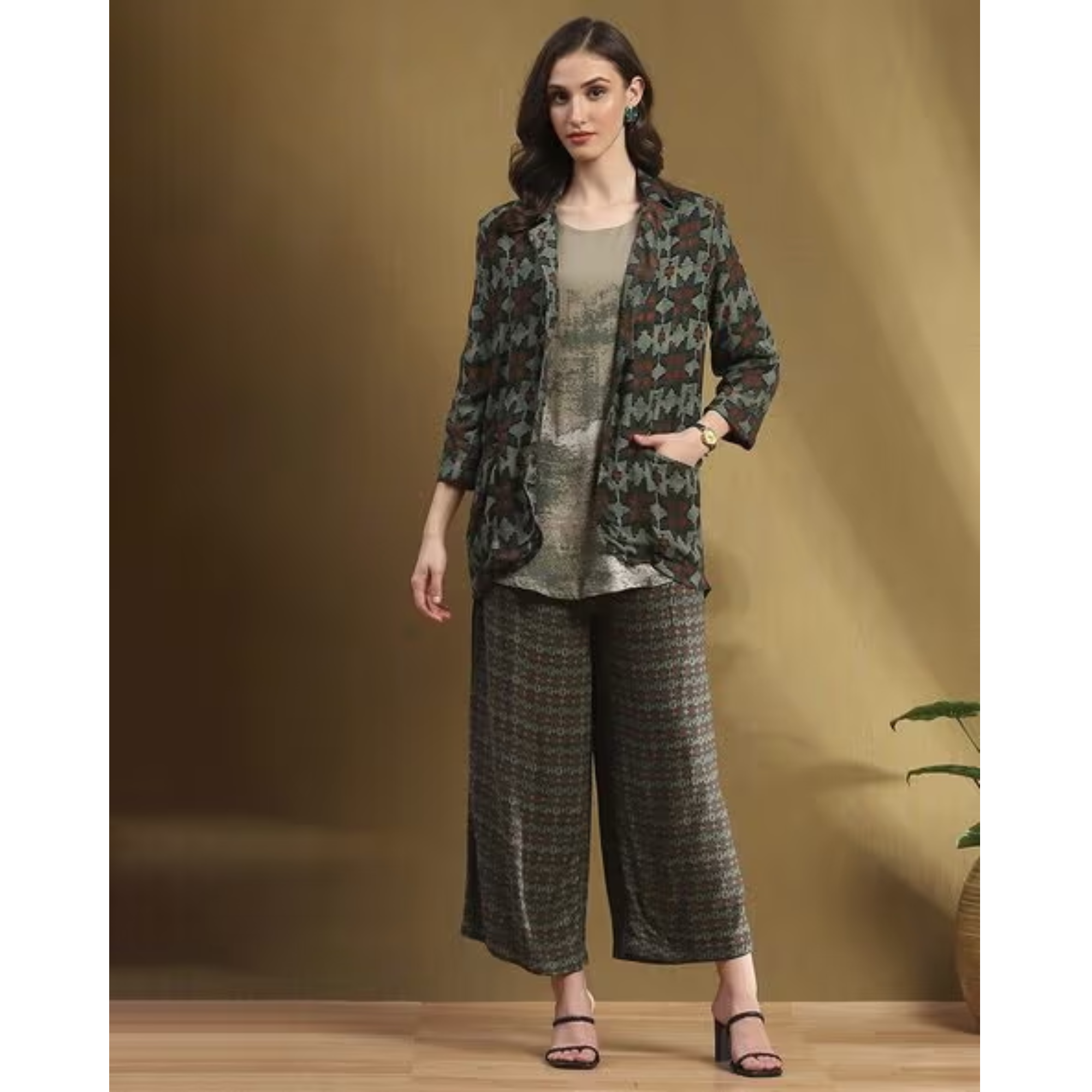 BIBA Women Printed 3-Piece Fusion Wear Set