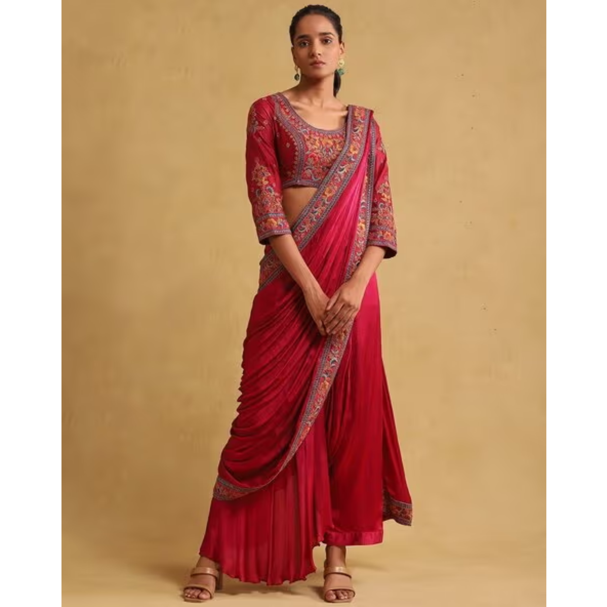 RITU KUMAR Embroidered Ensemble Blouse with Pants...