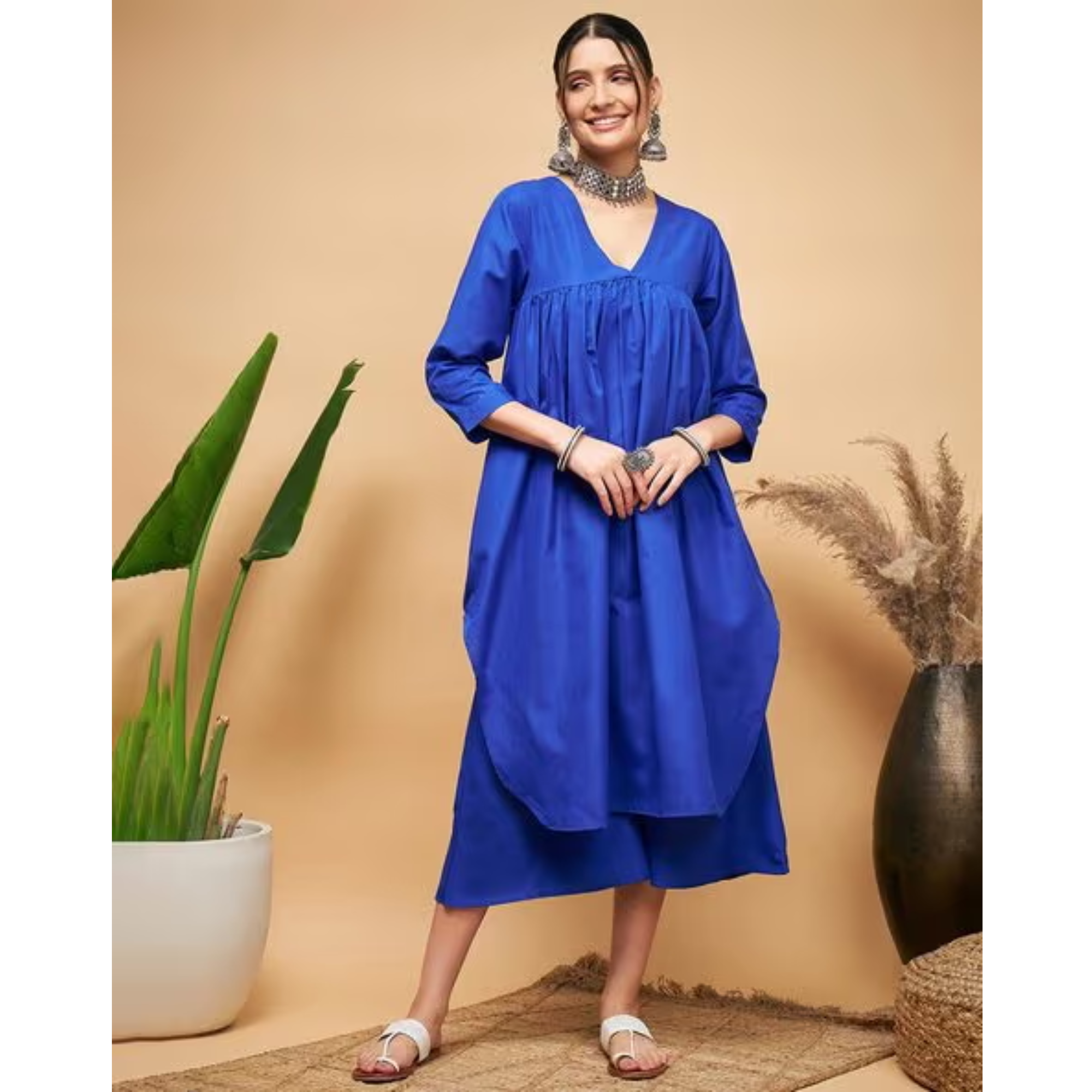 IN WEAVE Flared Kurta & Palazzos Set