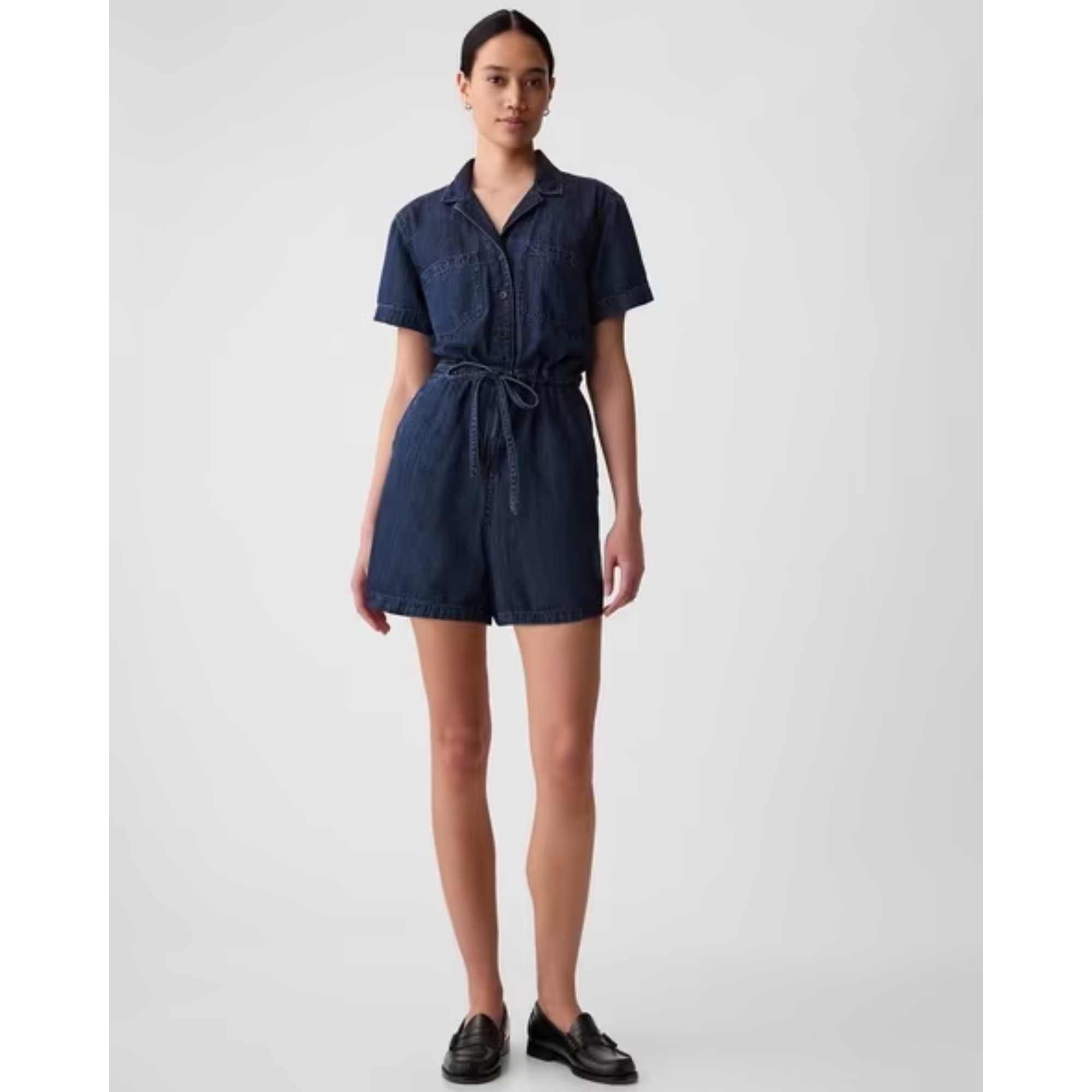 GAP Chambray Washed Denim Puff Sleeves Romper