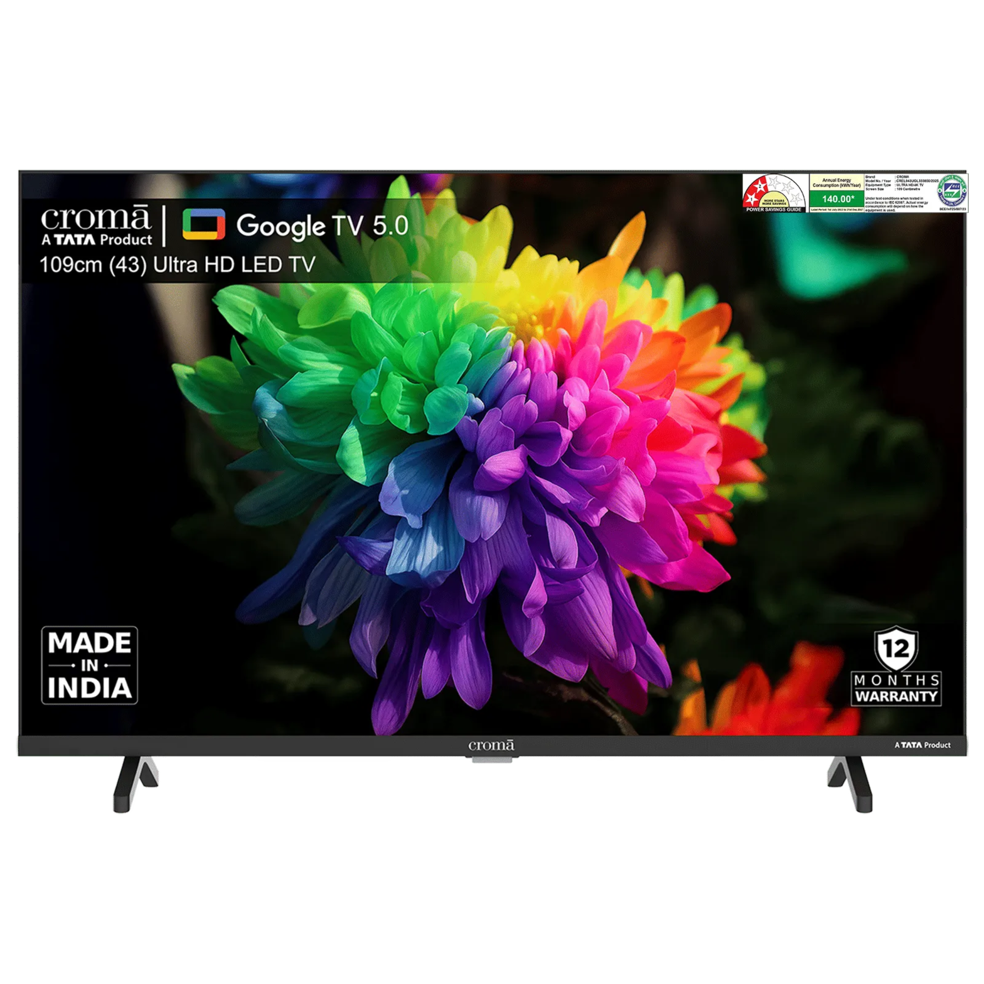 Croma 109.22 cm (43 inch) LED 4K Ultra HD Smart Google TV 5.0 with Dolby Audio (2025 model)